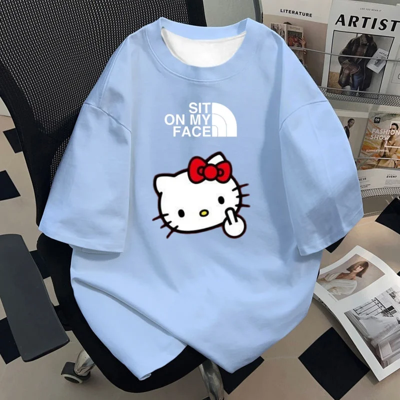 

НОВАЯ футболка с 3D-принтом оригинального дизайна, топ унисекс Hello Kitty на средний палец, одежда для вечеринок с пародиями, уличная одежда, одежда для пар в стиле хип-хоп