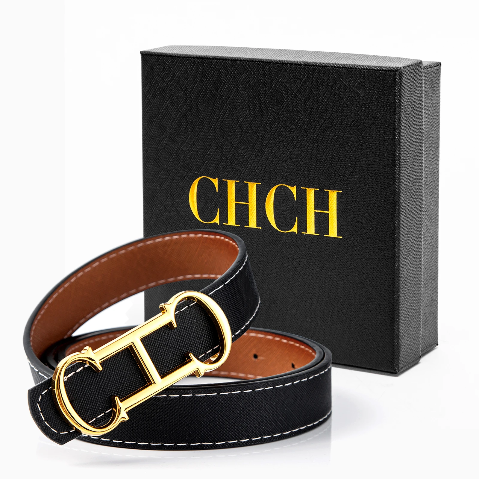 CHCH Double-sided Leather Belt women\'s Alloy New Luxury Design Fashion Jeans Decorative Women\'s Retro Decorative Belt