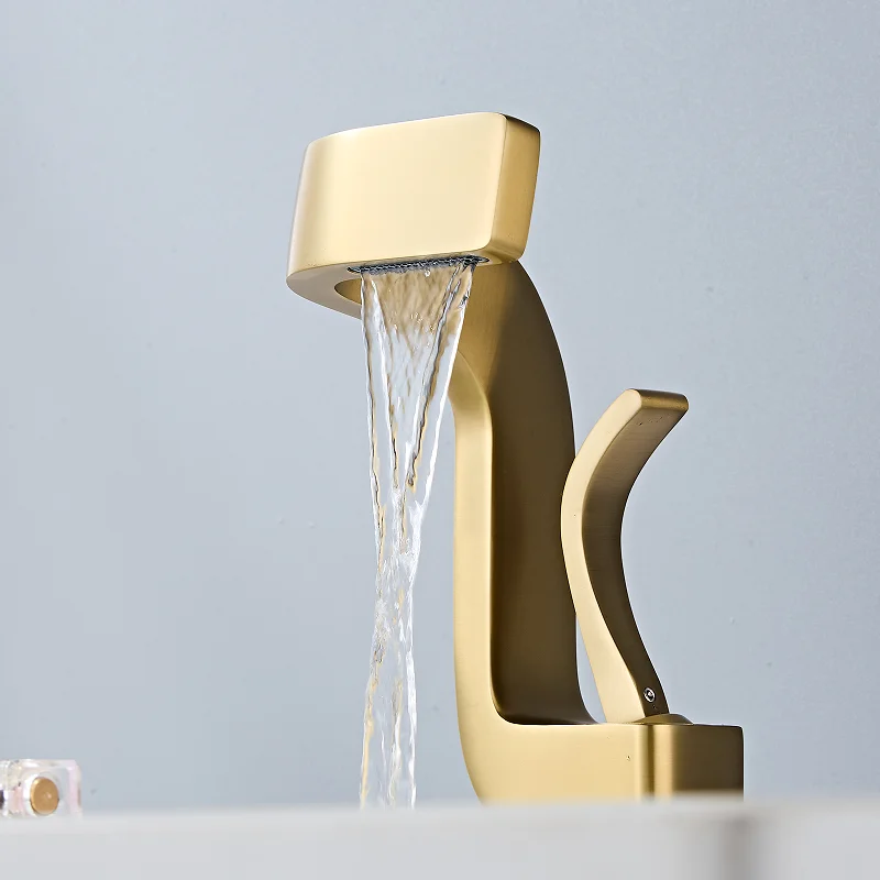 Brushed Gold Basin Faucets Modern Black Gold Bathroom Mixer Tap Brass Washbasin Faucet  Hot and Cold Elegant Crane For Bathroom