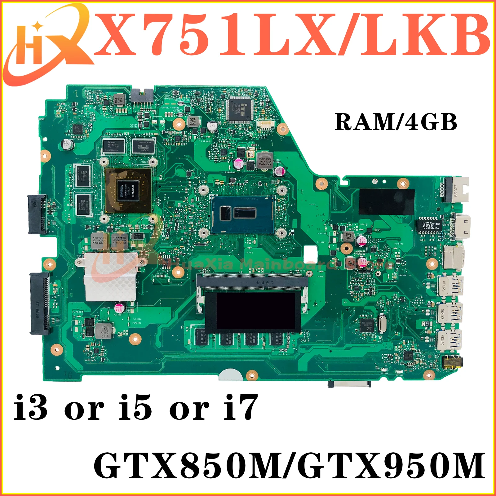 

X751L Mainboard For ASUS X751LKB X751LX A751L K751L F751L Laptop Motherboard i3 i5 i7 4th/5th GTX850M/GTX950M 4GB/RAM