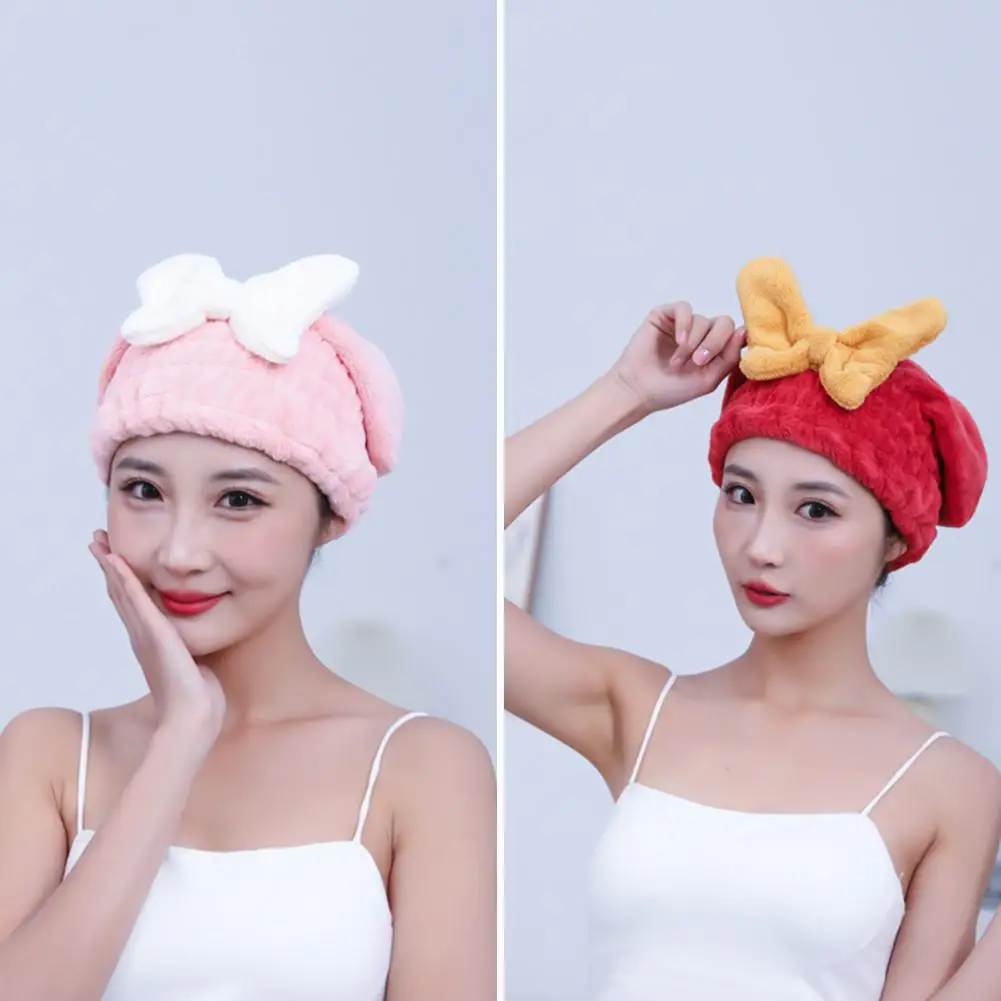 Coral Fleece Hair Towel Drying Hair Hat Quick Dry Hair Towel for Women Soft Coral Fleece Turban Wrap Absorbent Bowknot for Curly