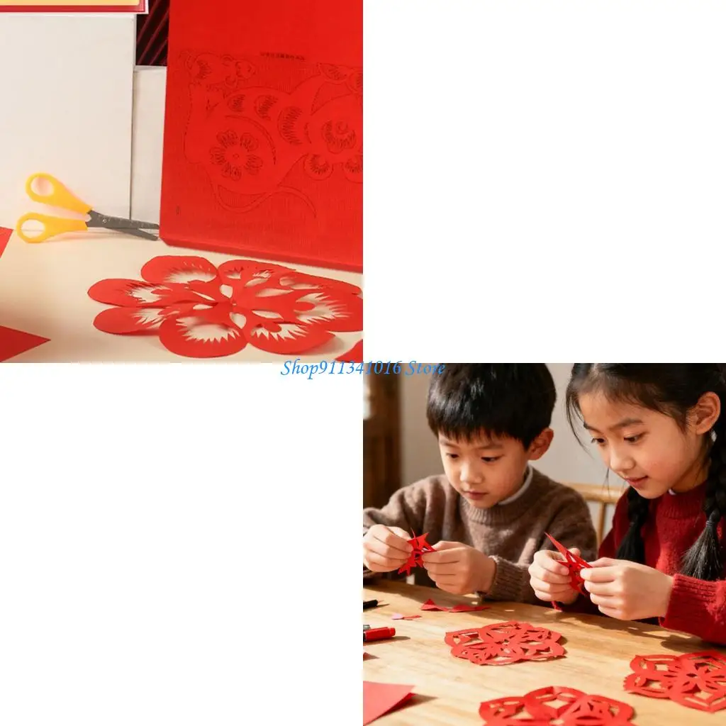  24Pcs Red Paper Cuttings Sheets Handmade Window Clings Craft Set for Kid Adult