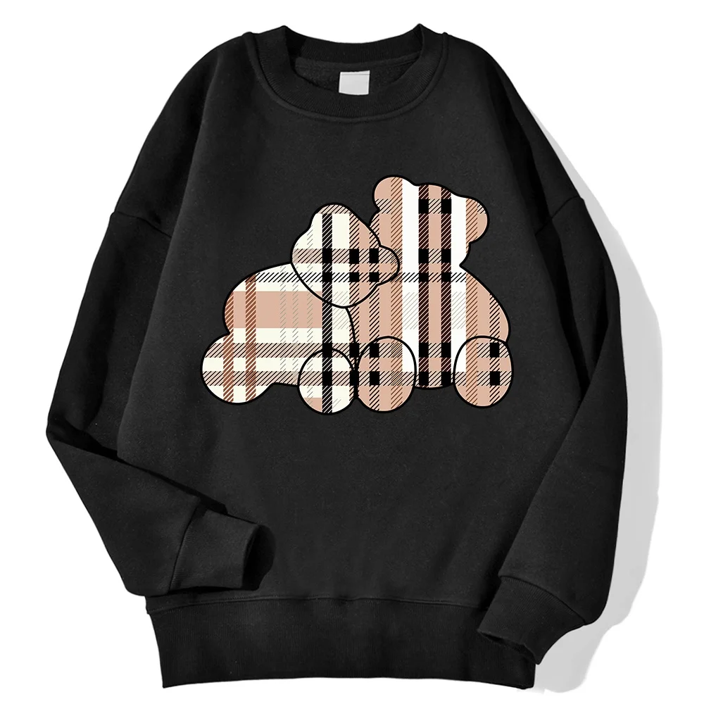 

Casual Men Sweatshirts Teddy Bear Printing Hoodies Comfortable Fleece Soft Pullover Fashion Crewneck Loose Female Tops Clothes