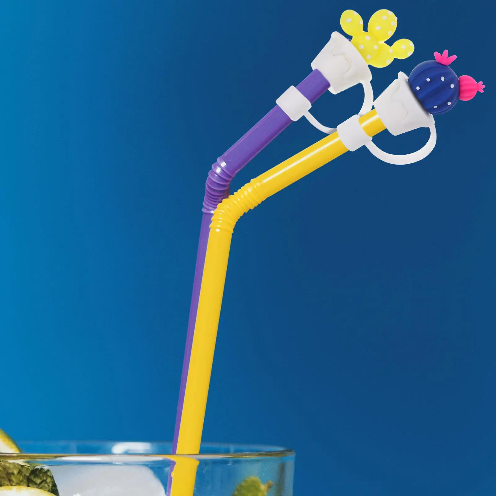4Pcs Silicone Straw Covers Cactus Shape Reusable Drinking Straw Caps Cute Cartoon Tip Protectors for Parties Baby Shower