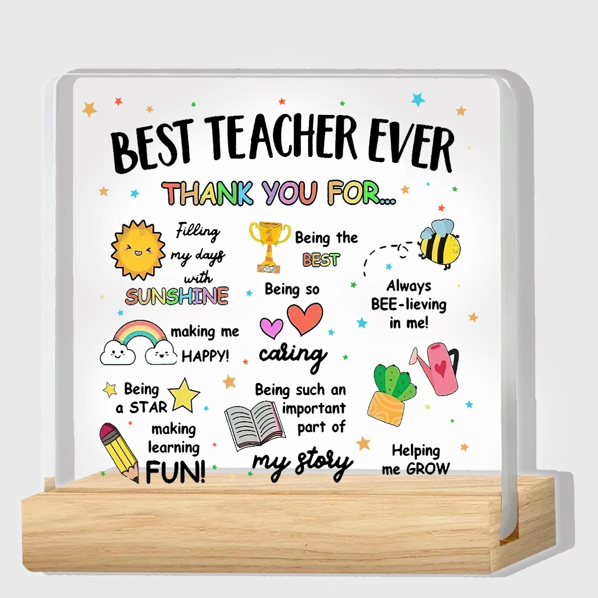 Best Teacher Ever Acrylic Desk Plaque Appreciation Gift with Inspirational Quotes Home & Office Decor for Educators,Classroom