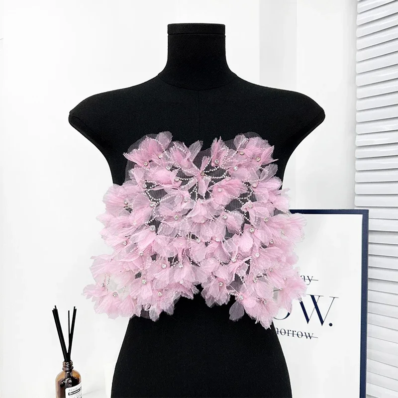 industria-pesada-dupla-camada-de-malha-renda-plissada-frisada-apliques-diy-fada-flor-suspender-peito-envoltorio-vestido-de-noite-acessorios