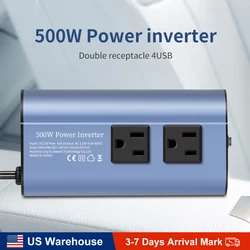 500W Double receptacle 4USB Modified Frequency Inverter DC12V To AC 110V Ports Car Adapter Portable Inverter