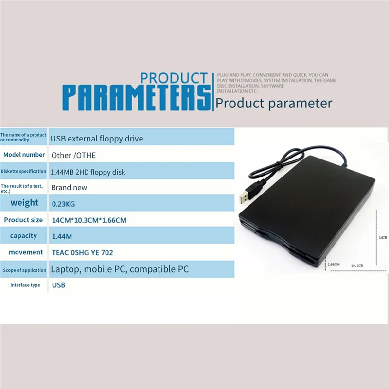 قارئ أقراص مرن خارجي مقاس 3.5 بوصة، تصميم خفيف الوزن ورقيق للغاية ومحمول للكمبيوتر المحمول-A21R #6