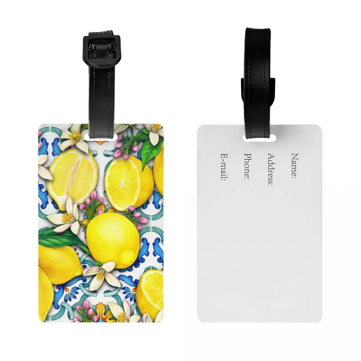 Custom Mediterranean Lemons Tiles Luggage Tag  Baggage Tags Privacy Cover ID Label