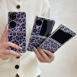 ilver framed glacier patterned elegant purple leopard print foldable screen phone case for Samsung Galaxy Z Flip 3 4 5 6 7