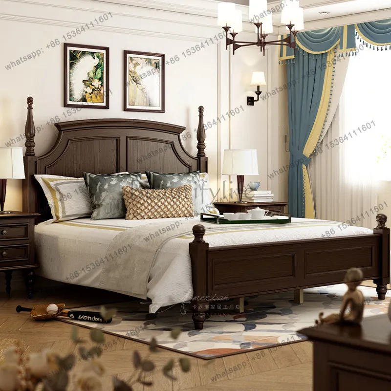 American solid wood bed, ash wood simple 1.5m storage high box wedding bed, black walnut furniture