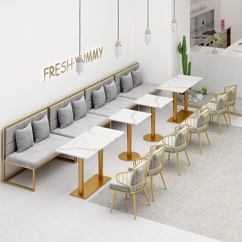 

LMM simple wall card seat sofa restaurant wrought iron milk tea shop table and chair combination