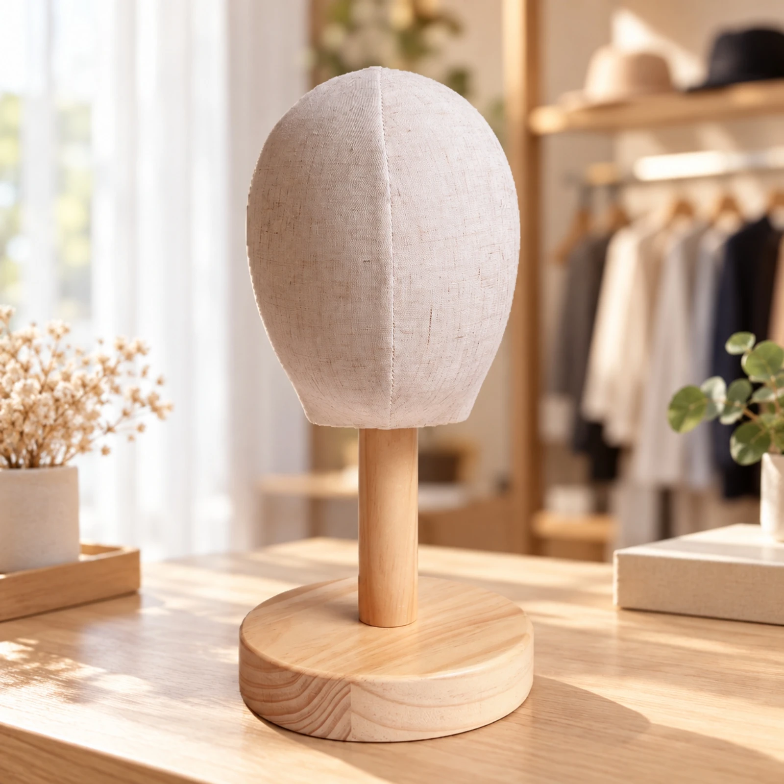 Hat Display Mannequin Professional materialCovered Head Display with Wooden Base Stable Sturdy for Window Displays