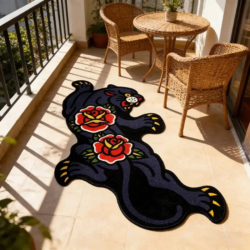 VIKAMA Irregular Rose Tiger Pattern Carpet Fashion Creative Lightweight Comfortable Home Decor for Living Room Bedroom