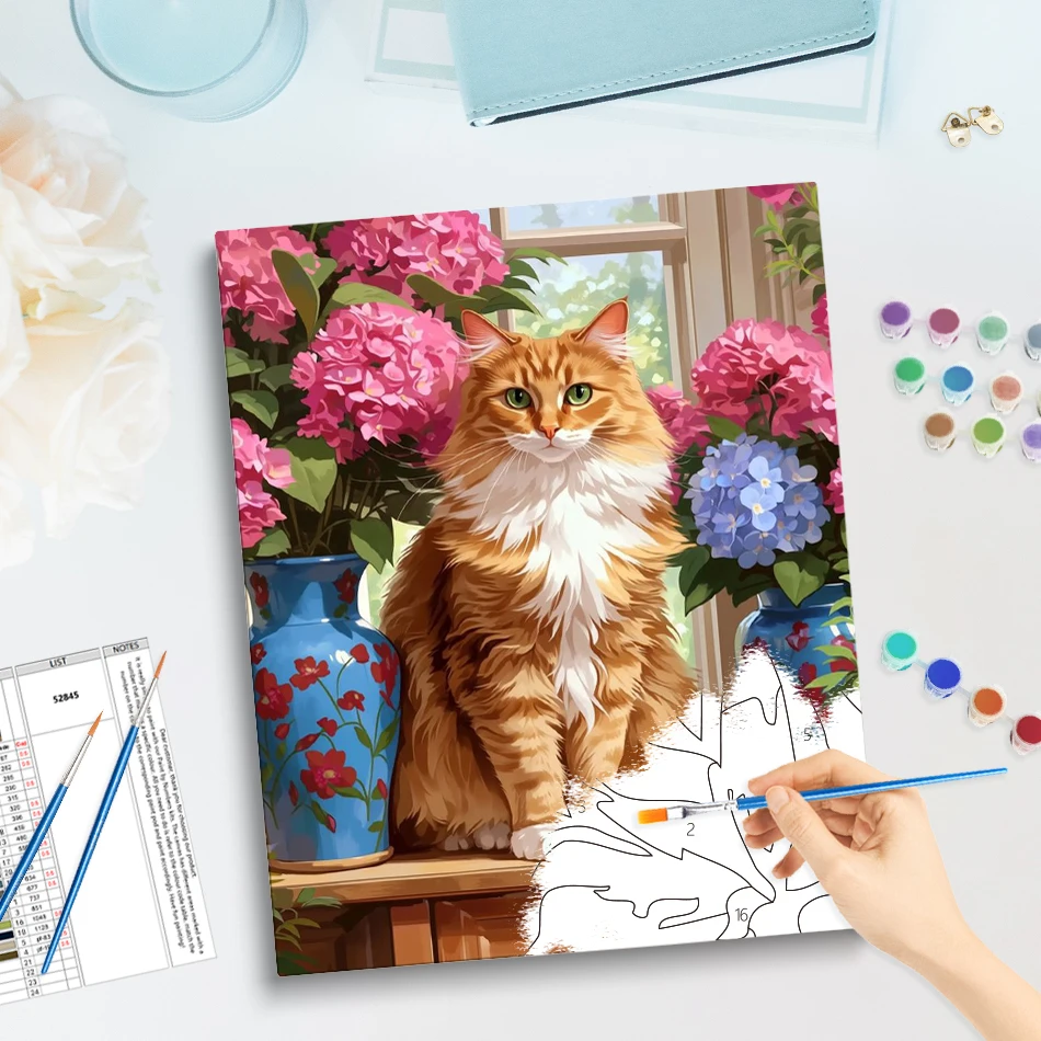 GATYZTORY Painting By Numbers On Canvas With Frame Digital Picture Unframe Pet Orange Cat Wall Decororation Canvases For Paint