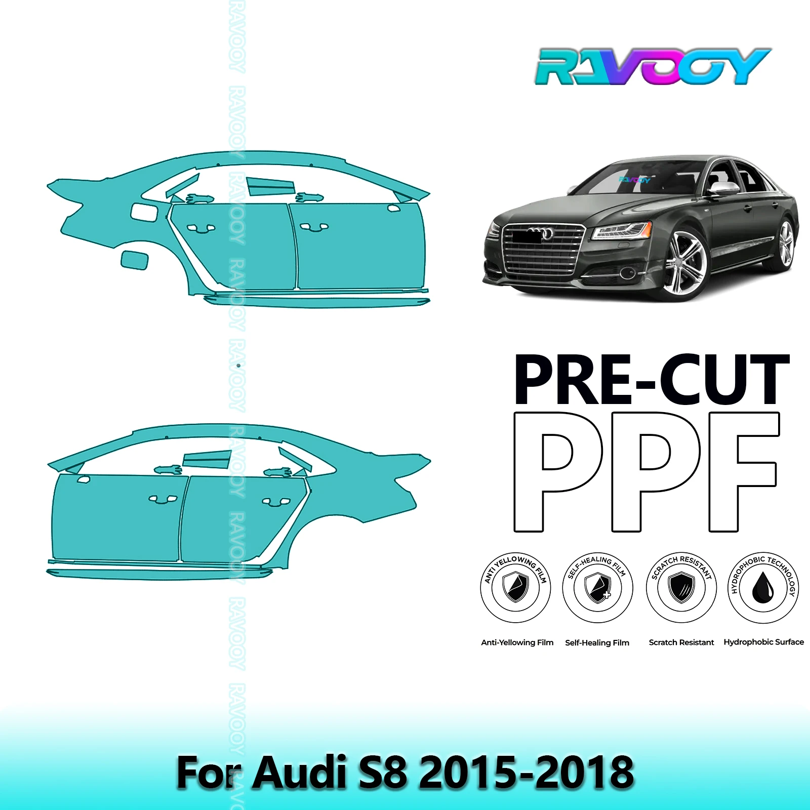 

For Audi S8 2015-2018 8.5mil Clear Matte Pre-Cut PPF Door & A/B Pillar Kit TPU Paint Protection Film Set