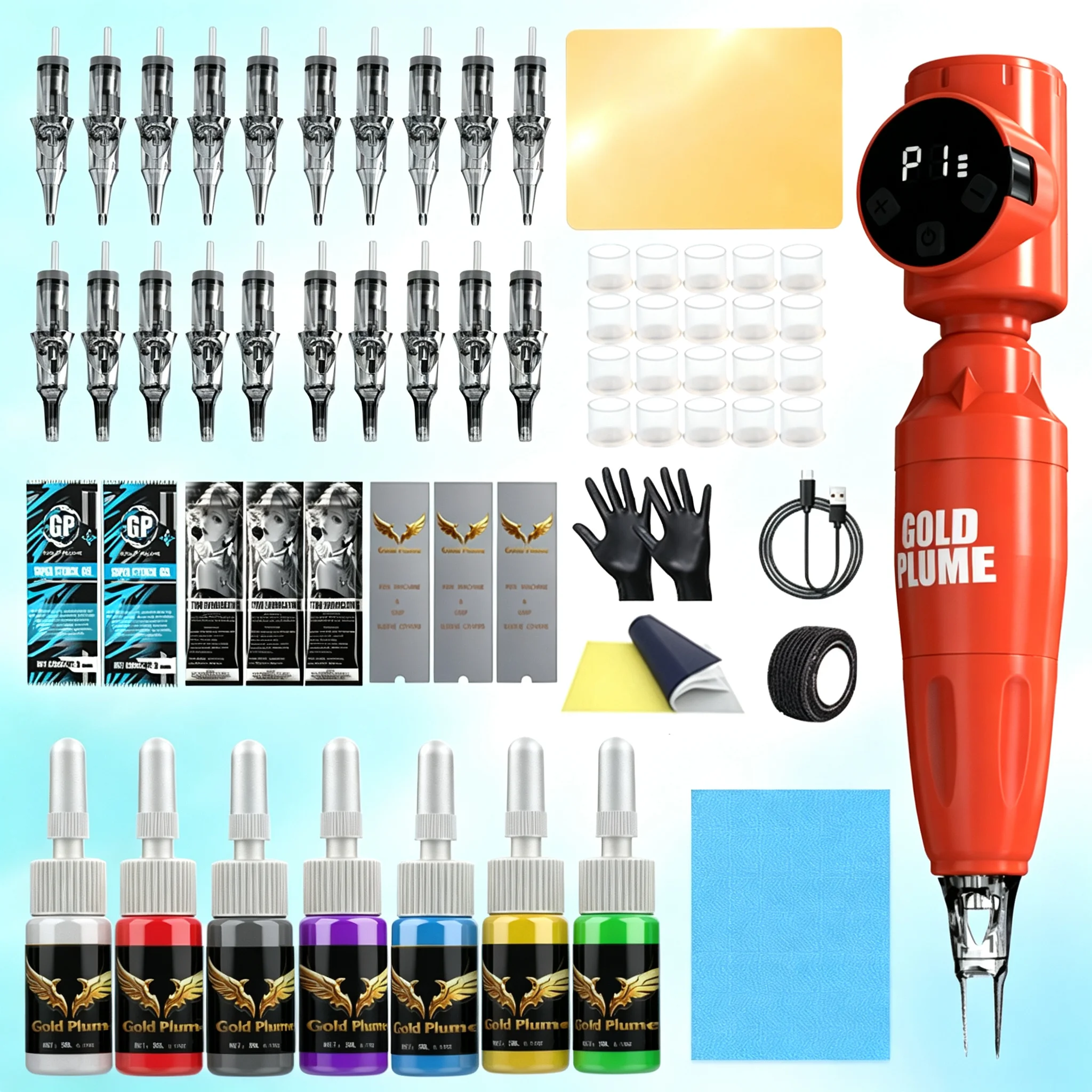 Wireless Rotary Tattoo Pen Machine Kit 1100Mah Integrated Power All in One Complete Tattoo Supplies Mixed Cartridge Needles Multicolor Tattoo Ink Practical Tattoo Tool Set for Beginners Professional Tattoo Practitioners