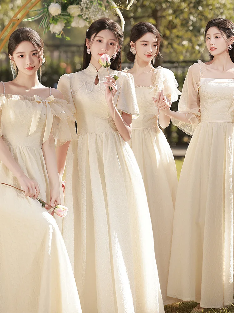 Wedding Bridesmaid Team Dress French Square Neck Cheongsam Summer New Lace Bridal Dresses Vintage Champagne Temperament Qipao