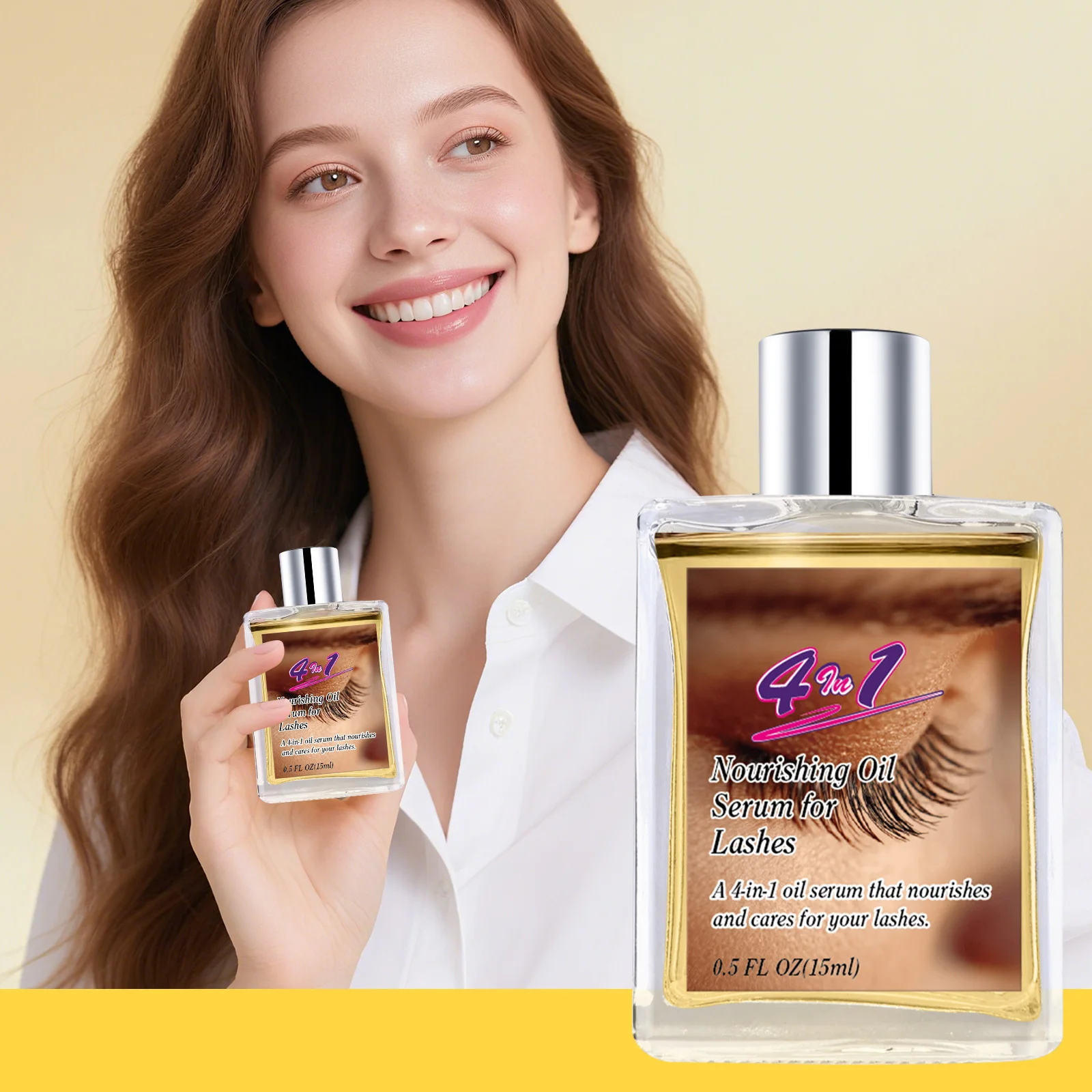 Siero olio per la crescita delle ciglia 4 in 1 15 ml - Ipoallergenico e oftalologo testato, nutriente naturale per ciglia per occhi sensibili