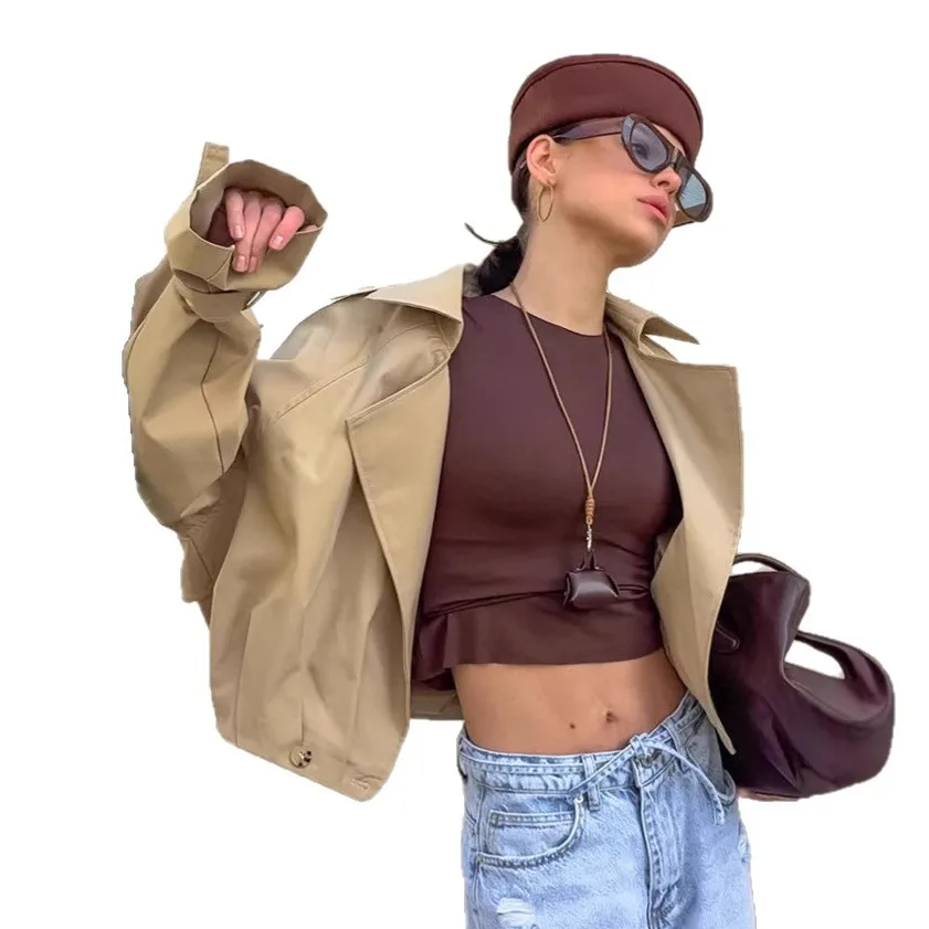 2025 Bomber Jacket Women Spring Autumn Short Trench Coats Loose Windbreakers for Women Big Lapel Outerwears Female Clothing