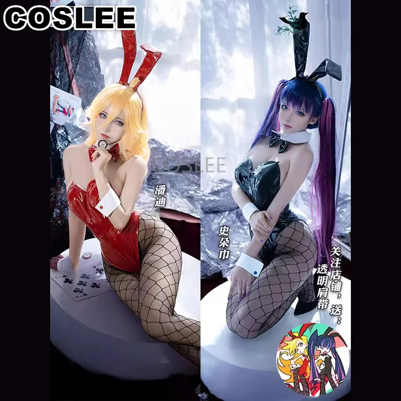 

COSLEE Panty & Stocking With Garterbelt Stocking Anarchy Panty Anarch Cosplay Costume Lovley Bunny Girl Jumpsuits Uniform Hallow