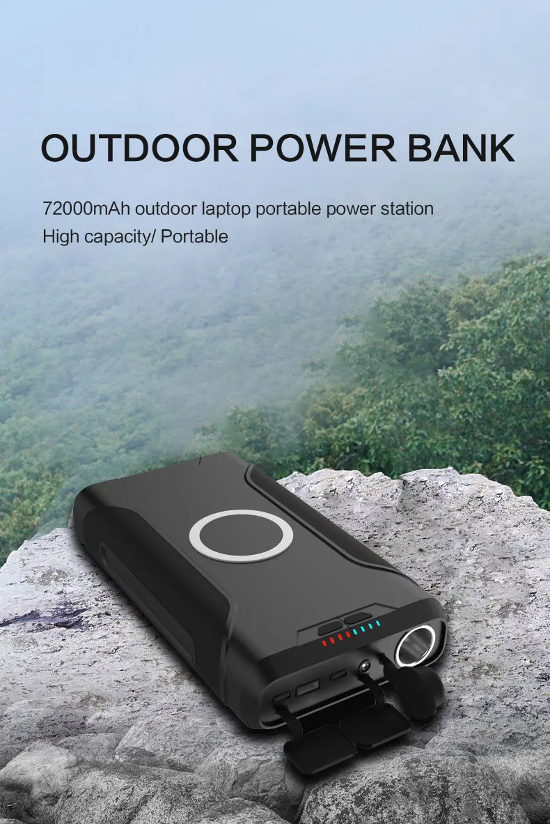 72000mAh 266Wh 12v 16v 19v 20v 24v Laptop Power Bank Battery Pack with 60W PD CPAP Battery PowerBank For Camping Indoor outdoor