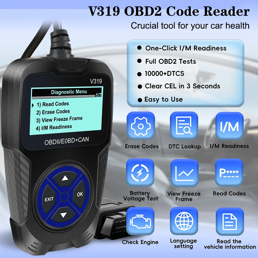 

Диагностический прибор двигателя OBD 2, сканер, автомобильные диагностические инструменты, цифровой дисплей V319, считыватель кодов OBD2, автомобильные аксессуары