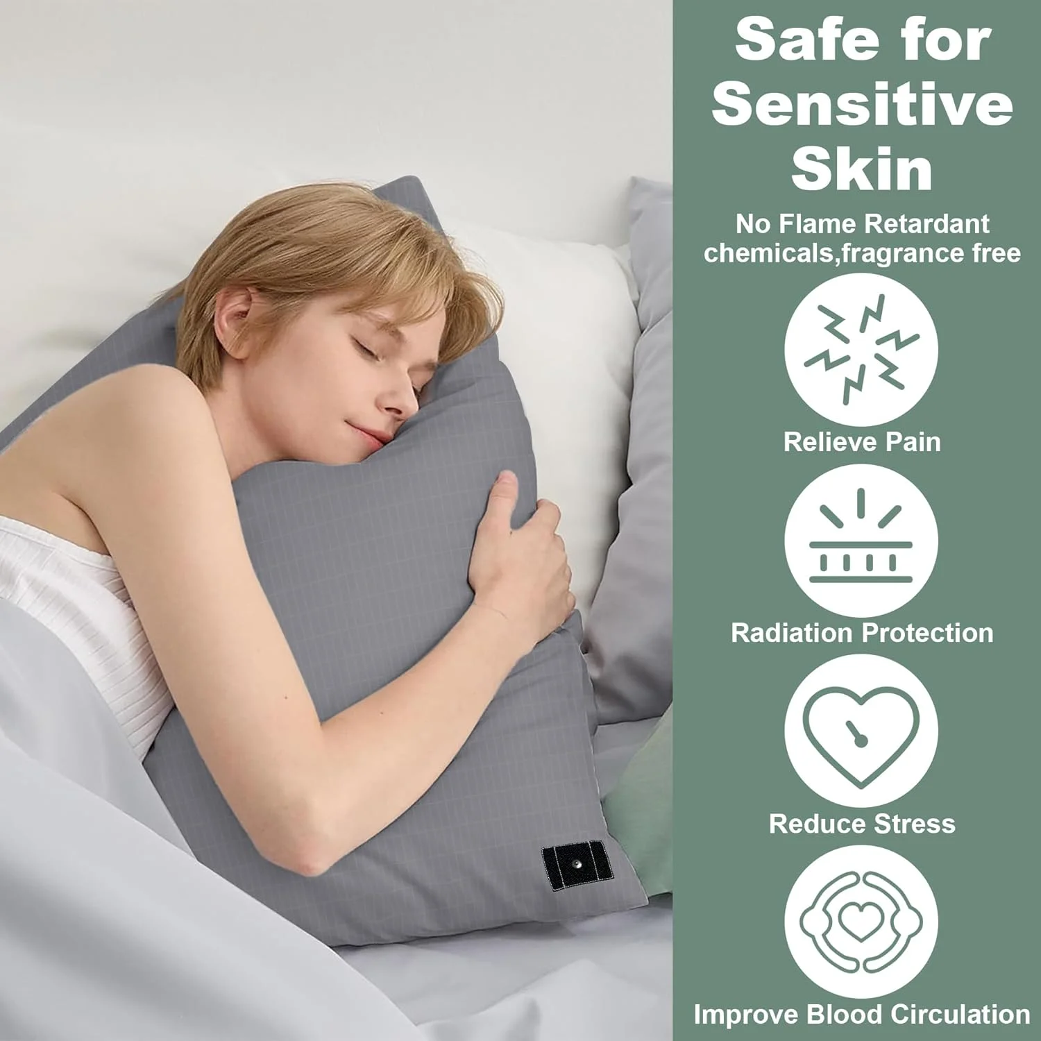 Picture 3: 2PCS Grounding Pillowcase with Grounding Cord, Soft and Comfortable Cotton Grounding Pillow Cover, Reduce Inflammation