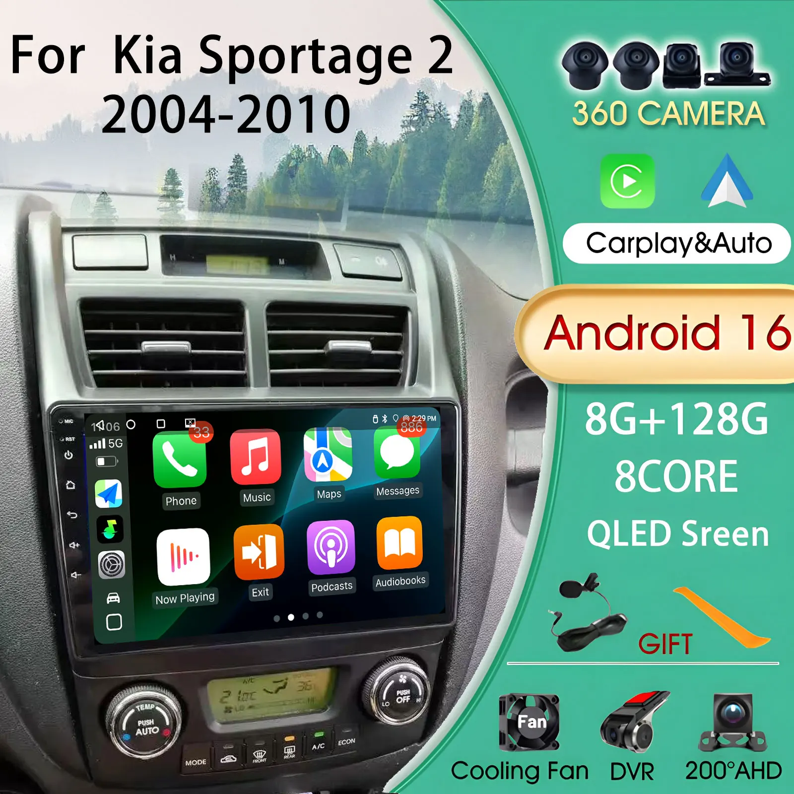 

Autoradio For Kia Sportage 2 2004-2010 Car Radio Multimedia Automotive Video Stereo Subwoofer wifi GPS Video Carplay Android 13