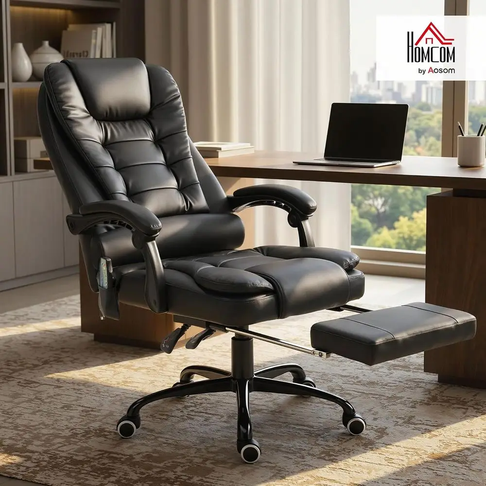 7-Point Vibrating Massage Oice Chair, High Back, Black | Computer Chair, Lumbar Support, ootrest, Reclining Back, Adjustable Hei