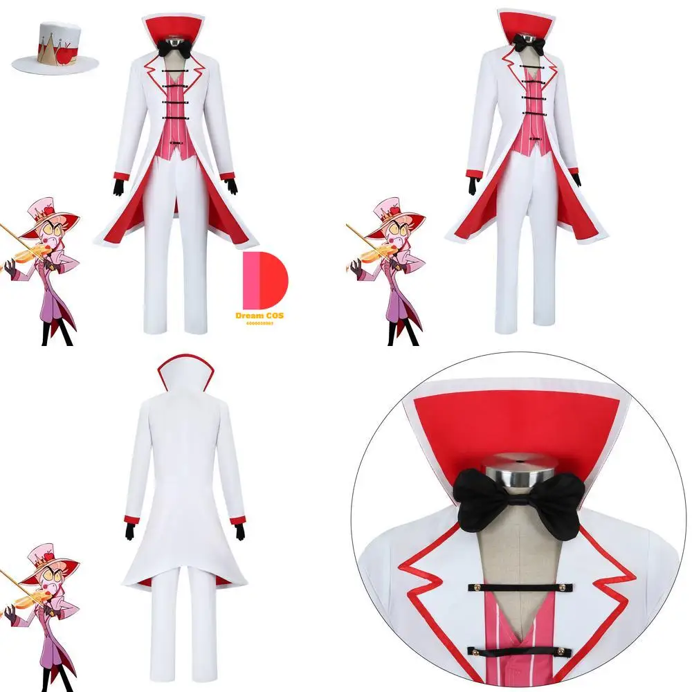 

Popular Movie and TV Character Cosplay Costume Anime Lucifer Morningstar White Uniform Suit Hat Role Play Outfit for Men Comic