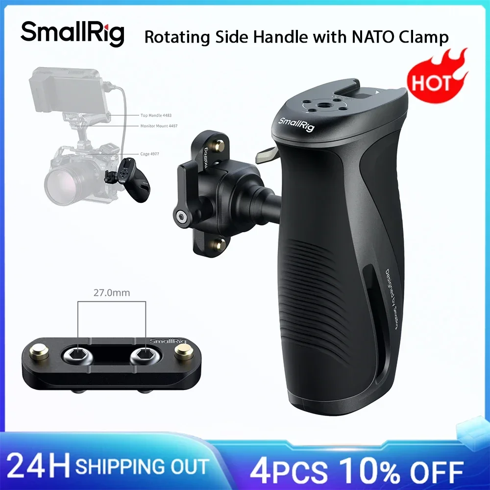 SmallRig Rotating NATO Side Handle w NATO Clamp, 360° Adjustment Handgrip for DLSR Camera/Monitor Cage Kit Mounting Plates 5160
