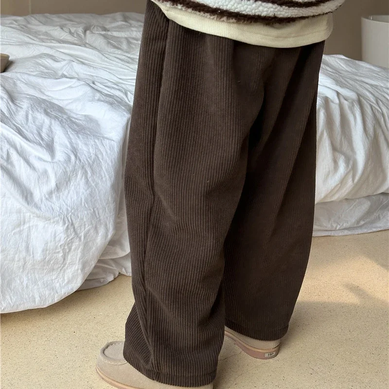 Winter New Children\'s Padded Plush Corduroy Trousers 2023 Korean Boys And Girls Thickened Warm Casual Straight Pants