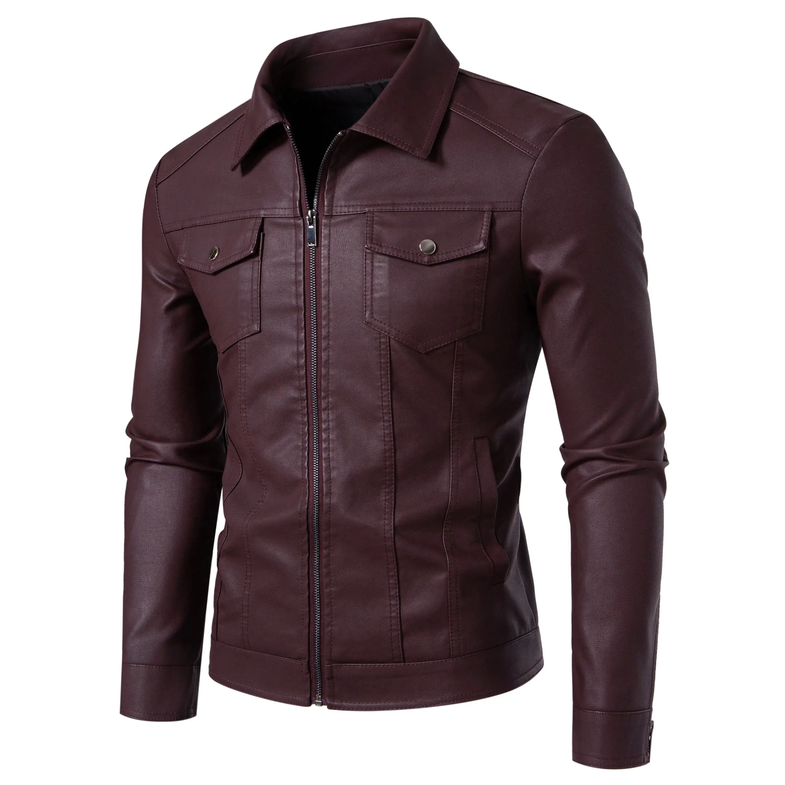 

Men Leisure Faux Leather Jacket Motorcycle Autumn Men's Jackets Outwear Male PU Leather Coats Stand-up Collar Loose Jacket Coat