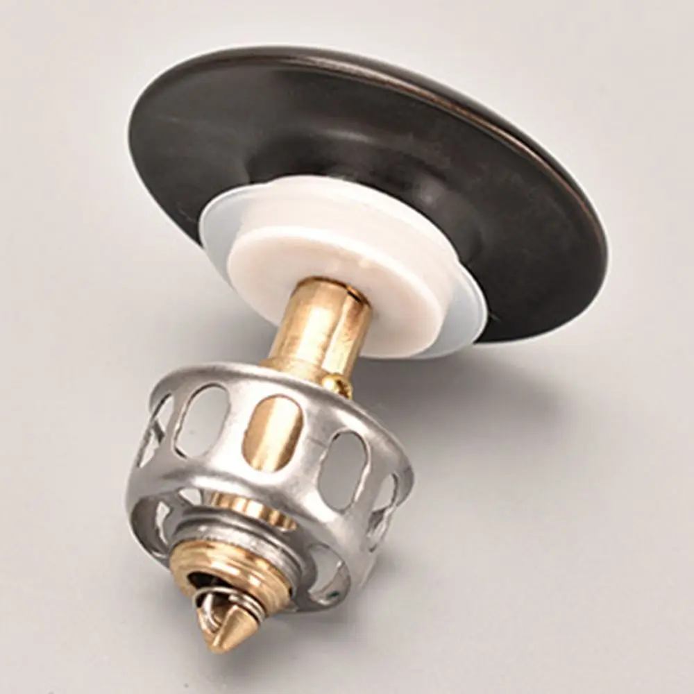 Black Ceramic Sink Drain Valve Spring-loaded Multi-functional Washbasin Drain Plug Bathroom Accessories Push-button Stopper