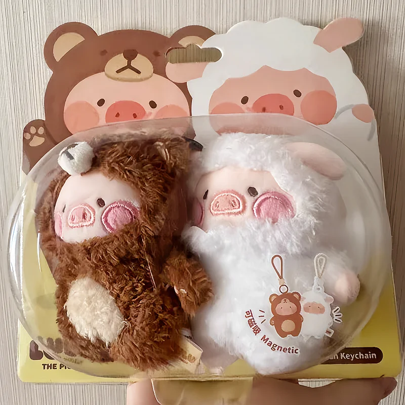 Original Lulu The Piggy Cross Dressing Series Peripheral Magnetic Pendant Keychain Garage Kit Pig Bear Pig Sheep Toys Gift