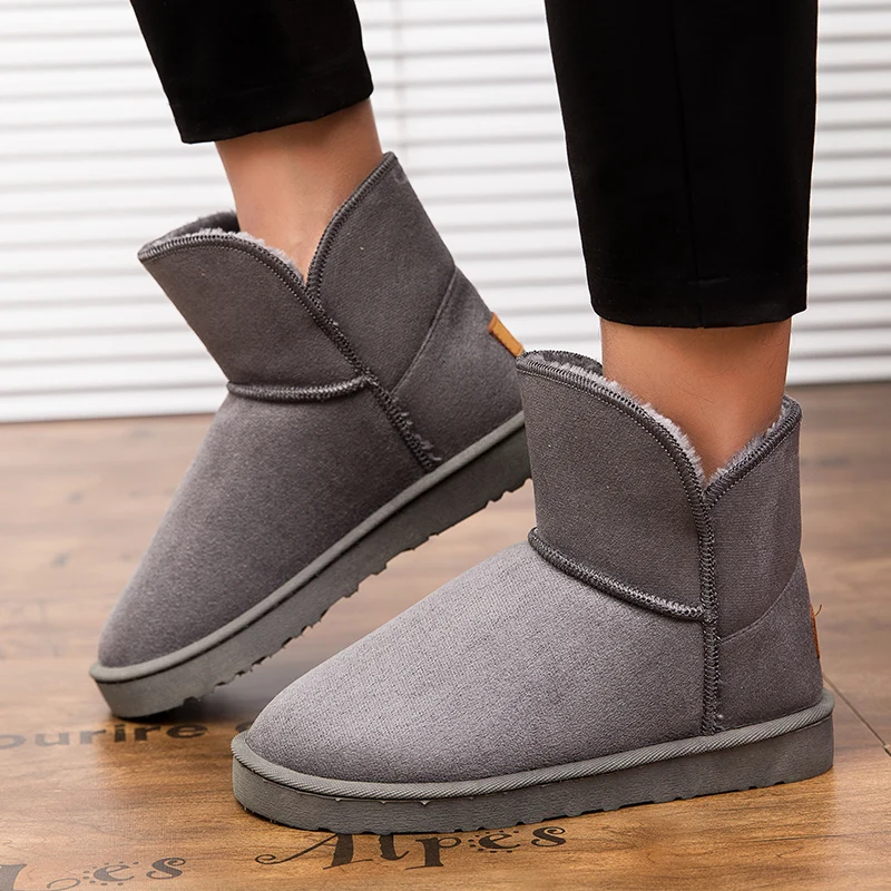 Men Snow Boots Couples Winter Non-Slip Flat Cotton Shoes Outdoor Thick Plush Warm Australia Ankle Boots Artificial Leather Boots