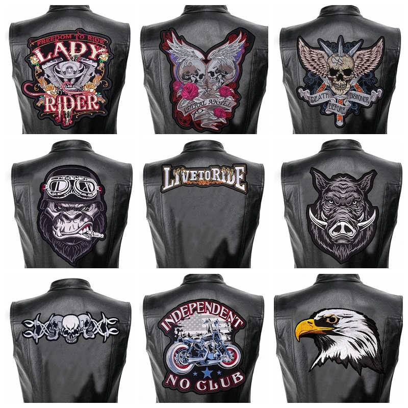 Leather Jacket Large Back Embroidered Sew Patch Badges Motorcycle Biker Patch Iron On Patches For Clothing Jeans Embroidery DIY
