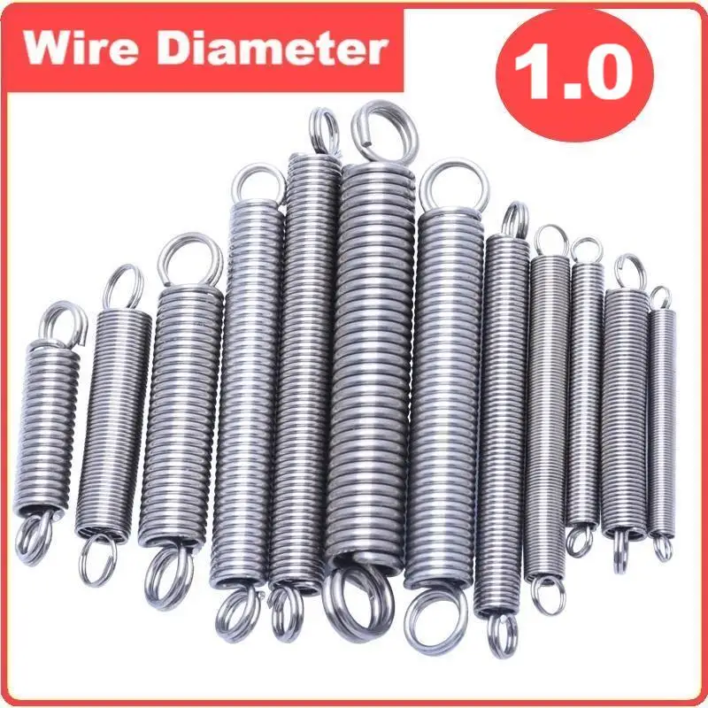 304 stainless steel pull spring double loop closed hook and loop,Wire Dia1.0mm,OuterDia6/7/8/9/10/12mm,Length70/80/90/100/120mm.