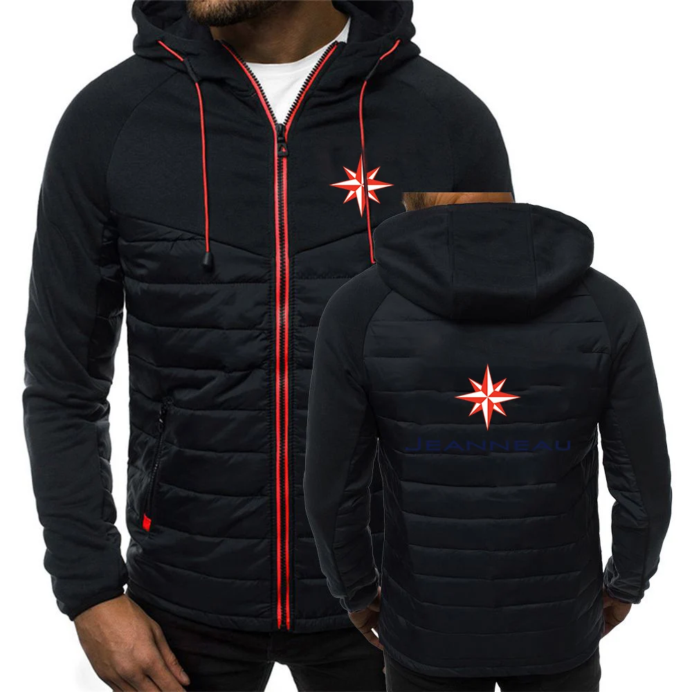 

2024 Spring Autumn Men's Jeanneau Logo Print Popular Hooded Solid Color Patchwork High Quality Comfortable Zipper Cotton Jackets