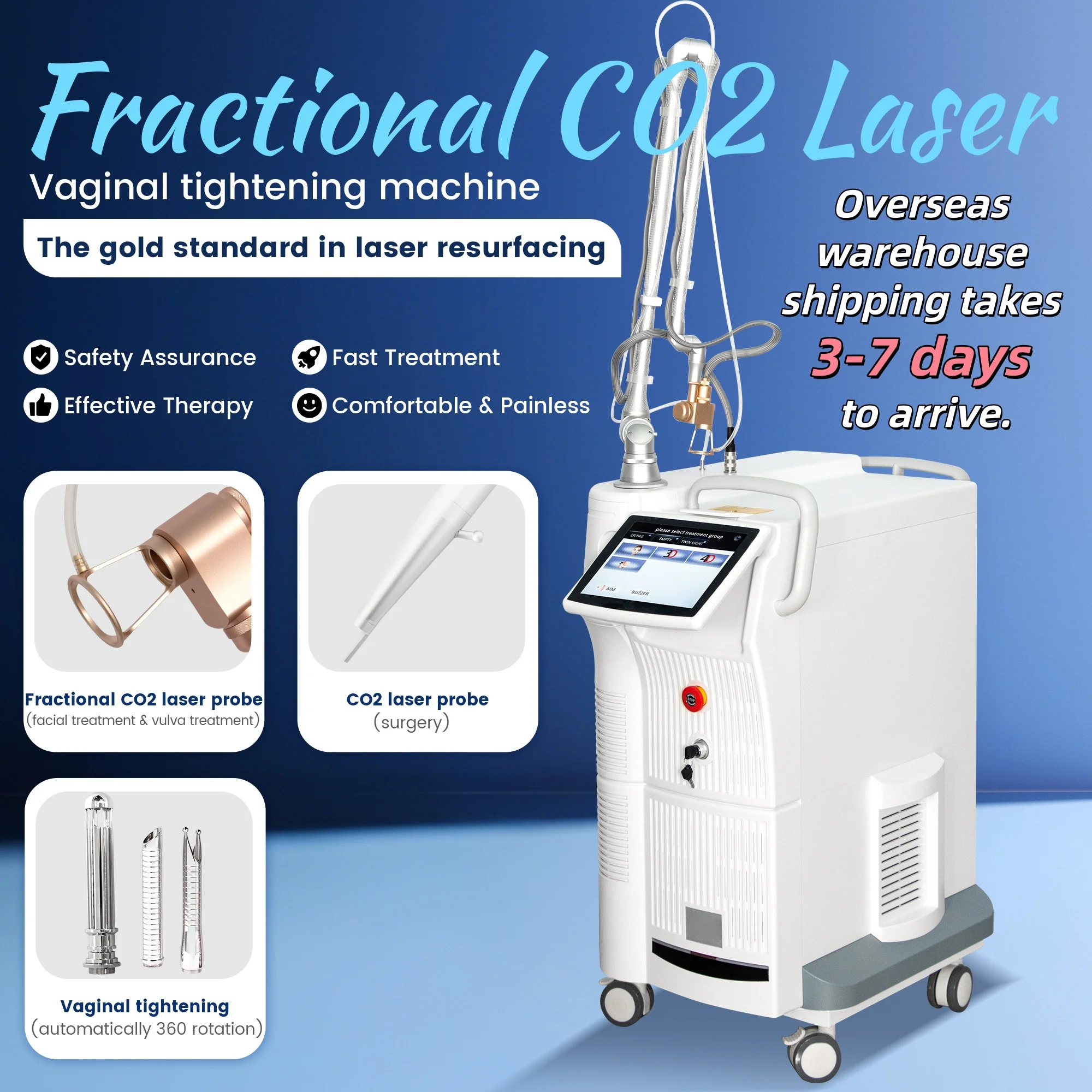 CO2 Fractional Lase Professional Portable 60W High Power Machine Skin Rejuvenation Stretch Marks Improvement Scar Care