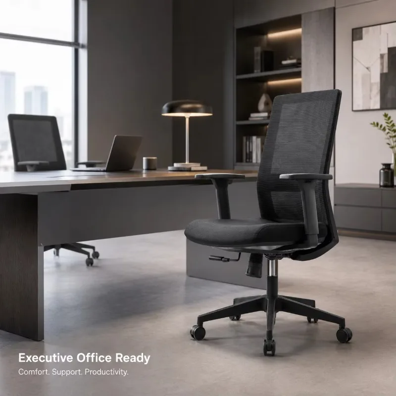 Luxury Modern Fabric Mesh Office Chair Ergonomic Executive Chair Fixed Armrest Adjustable Height Comfortable Computer Chair