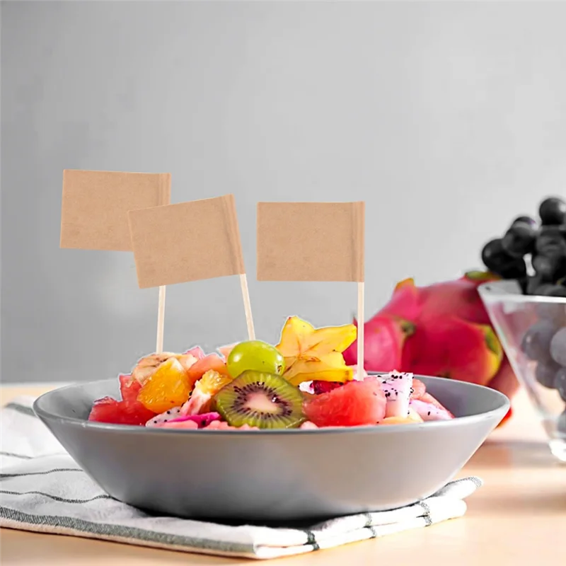 

AB35-1200 Pack Blank Toothpick Flags Kraft Paper Flag Picks Cheese Markers For Cupcake, Food, Fruit, Party Decorations