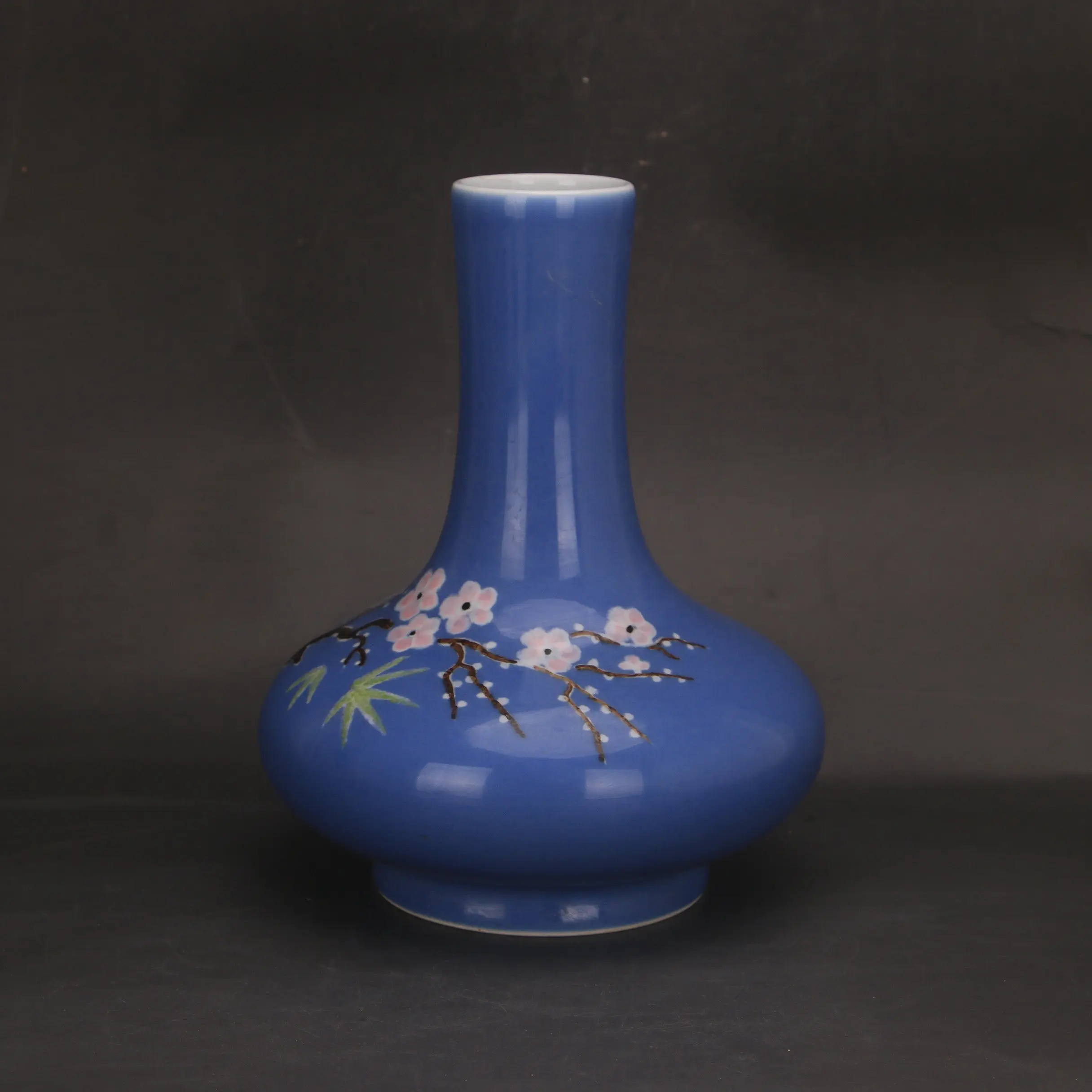 Qing Qianlong Style Blue Glaze Doucai Pile Plum Blossom Five Blessings Chestnut Vase Antique Porcelain Handmade Decor