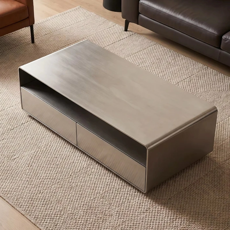 Removable living room stainless steel coffee table minimalist style rounded corner storage