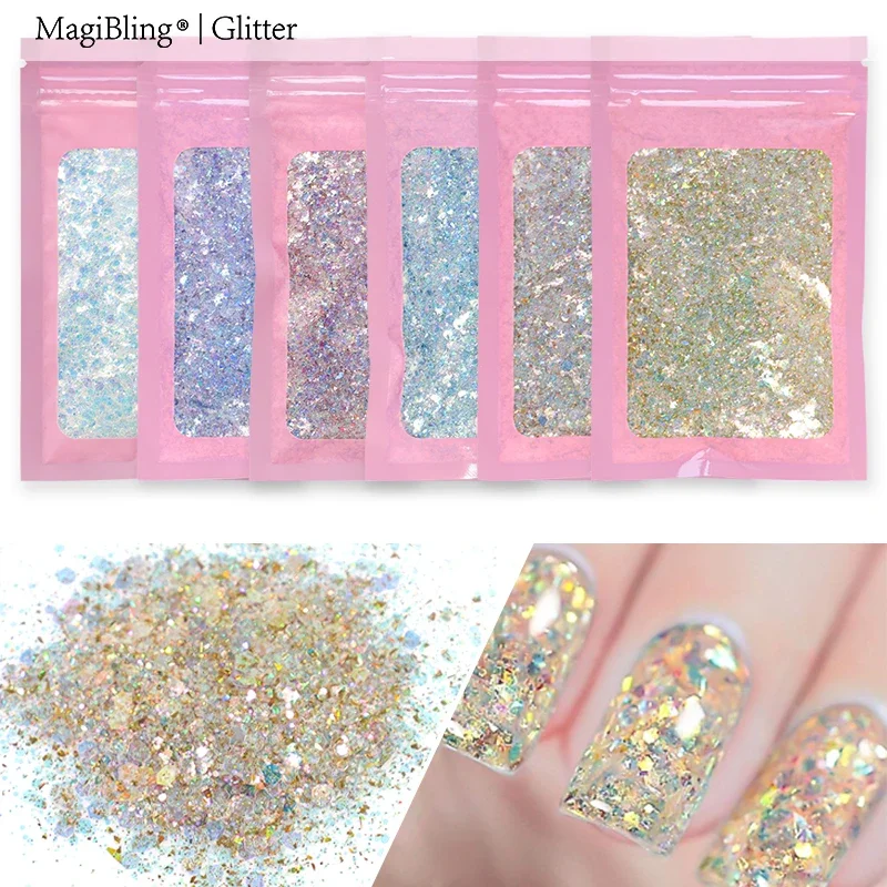 1oz/bag Mermaid Nail Art Glitter Powders Shiny Sparkly Hexagon Irregular Flakes Paillette Slice Manicure Decorations Accessaries