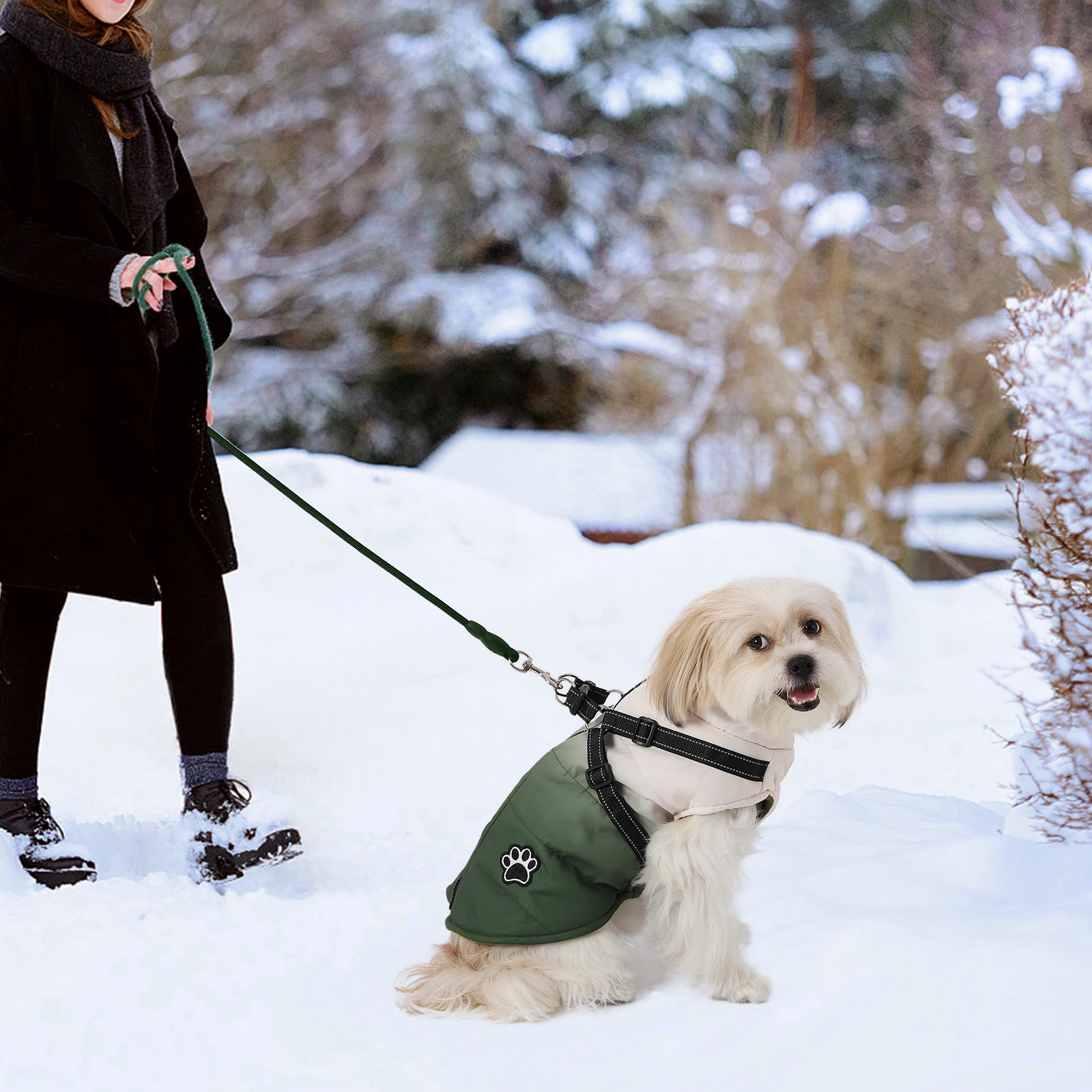 Pet Dog Jacket With Harness Windproof Winter Pet Dog Jacket With Zipper Warm Thick Reflective For Small Large Dogs Cats