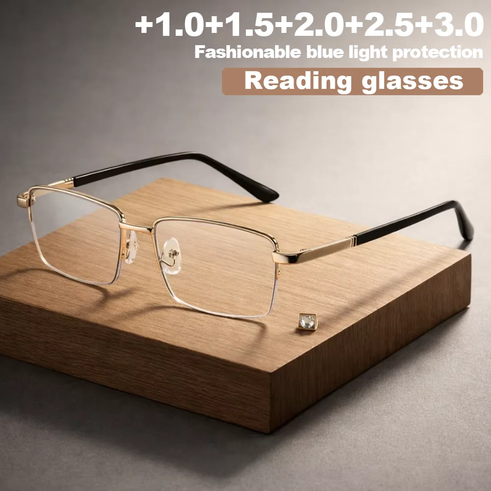 1 Stück Halbrandlose Metall-Lesebrille Blaulichtfilter Transparente Gläser Geschäftsbrille Unisex Computer Alltagsbrille
