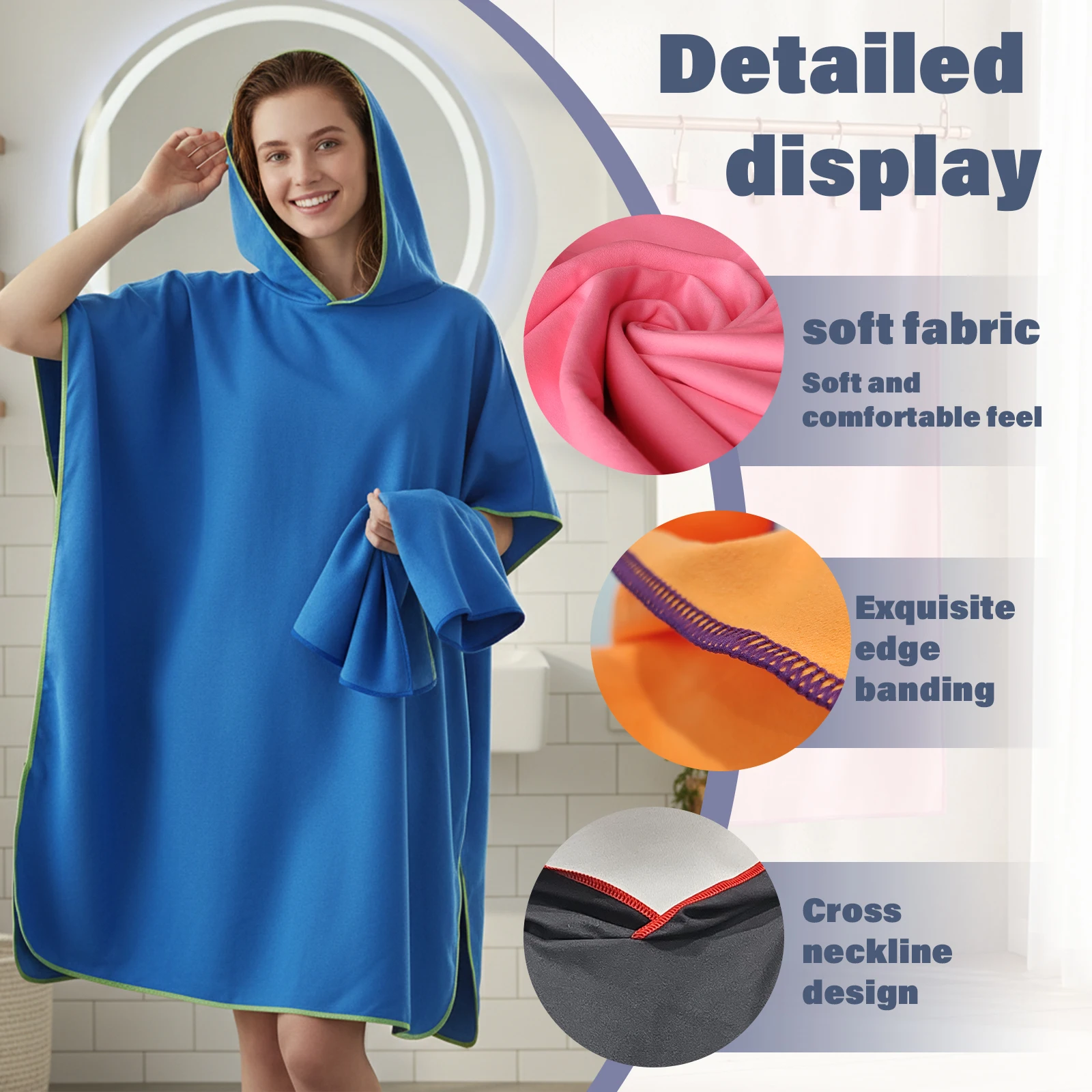 plus Size Quick-Dry Hooded Beach Towel Changing Cape High Absorbency Swim Surf Robe for Easy Carry And Quick Drying
