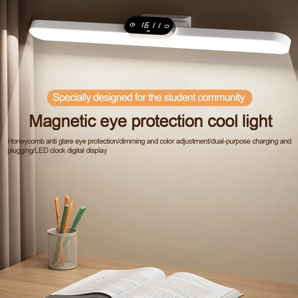 

Stepless Reading Table Lamp Magnetic with Time Display Night Light Remote Control Cordless Bed Side Light